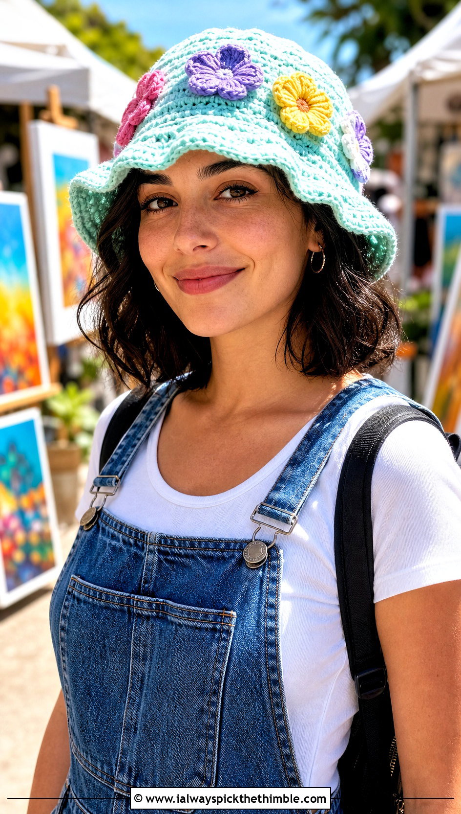 Flower Brim Crochet Bucket Hat With Overalls - 25 crochet bucket hat outfit ideas