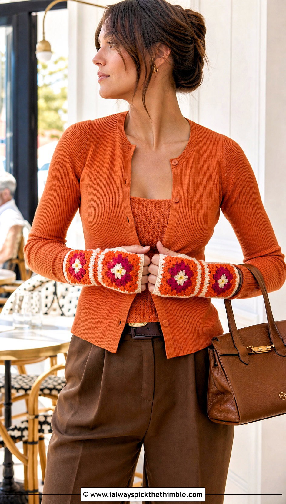 Flower Center Granny Square Fingerless Gloves With Cardigan Set - 25 granny square fingerless gloves outfit ideas