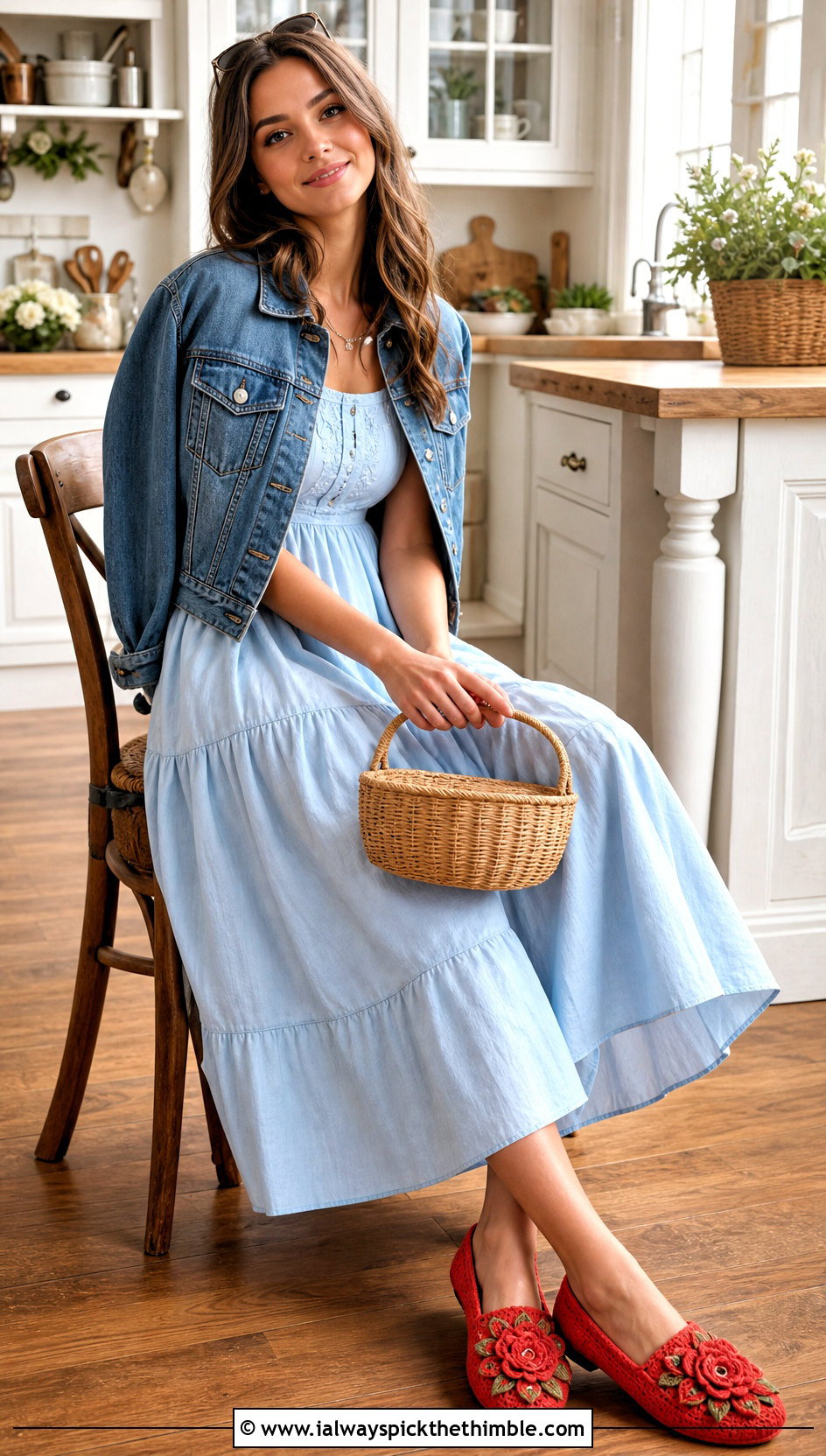Flower Cottage Crochet Slippers With A Cotton Prairie Dress - 15 cottage crochet slippers outfit ideas