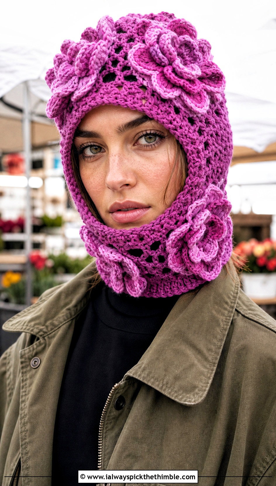 Flower Crochet Balaclava With Utility Jacket - 25 crochet balaclava outfit ideas