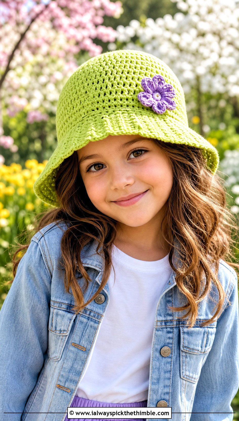 Flower Crochet Childs Hat With Denim Jacket - 20 crochet childs hat outfit ideas