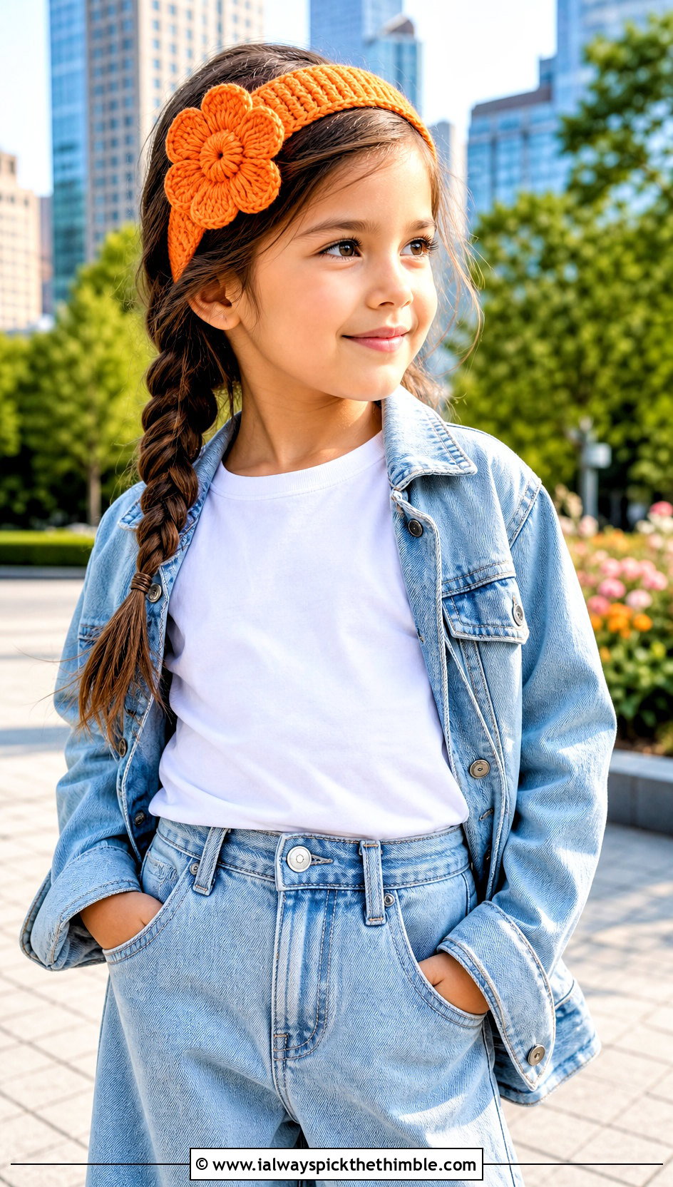 Flower Crochet Childs Headband With Wide Leg Jeans - 20 Crochet Childs Headband outfit ideas