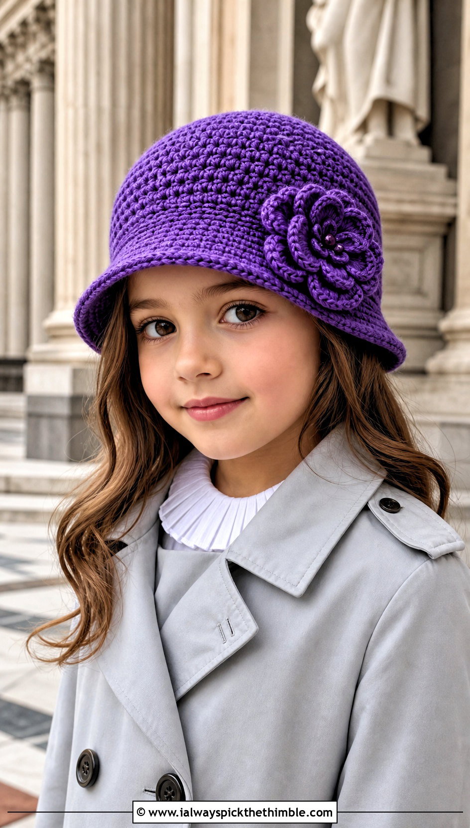 Flower Crochet Cloche Hat With Trench Coat - 15 Childs Crochet Hat outfit ideas