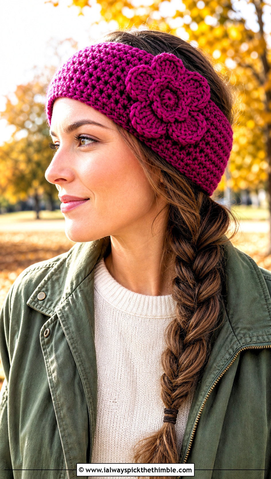 Flower Crochet Ear Warmer With Utility Jacket - 25 crochet ear warmers outfit ideas