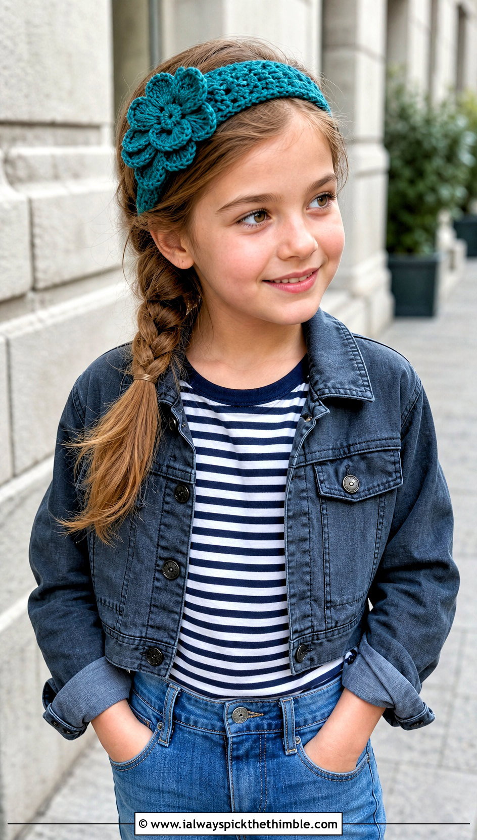 Flower Crochet Headband With Wide Leg Jeans - 15 Childrens Crochet Headband outfit ideas