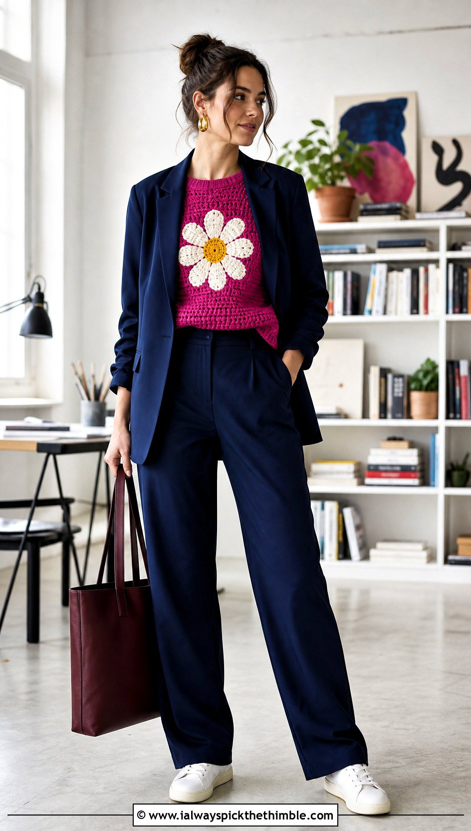 Flower Crochet Mabel Pines Sweater With Tailored Suit - 20 crochet mabel pines sweater outfit ideas