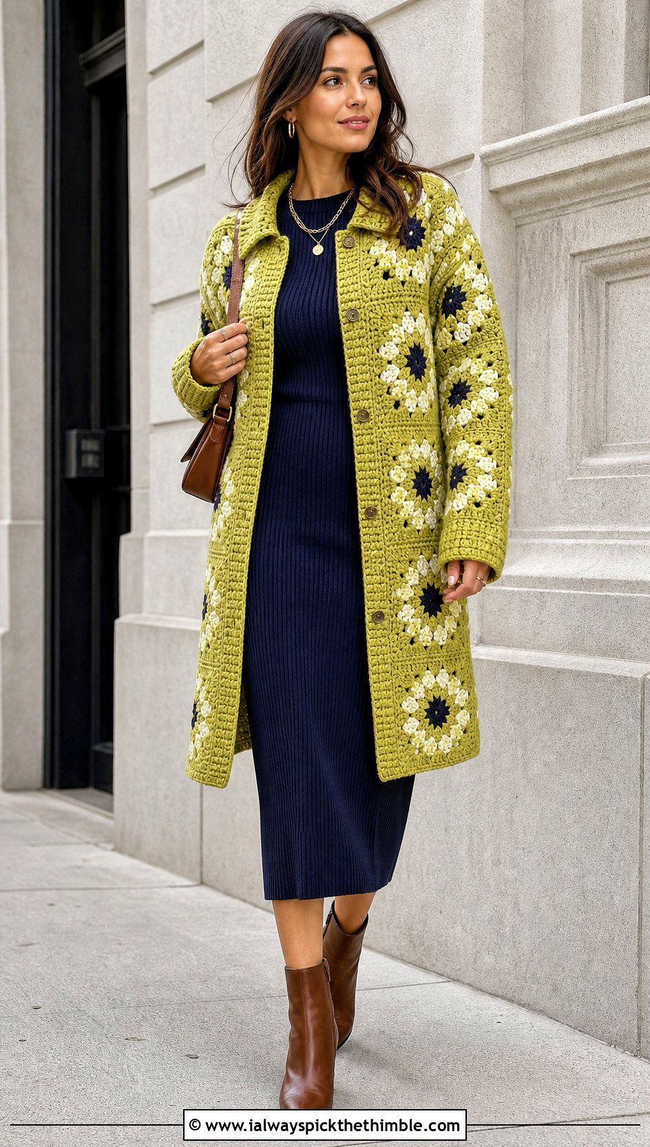 Flower Crochet Shacket With Knit Dress - 25 Crochet Flower Shirt outfit ideas