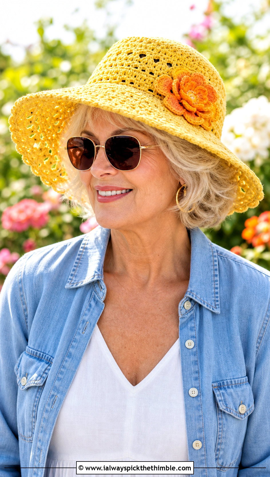 Flower Crochet Sun Hat With Linen Dress - 20 Crochet Hat For Grandma outfit ideas