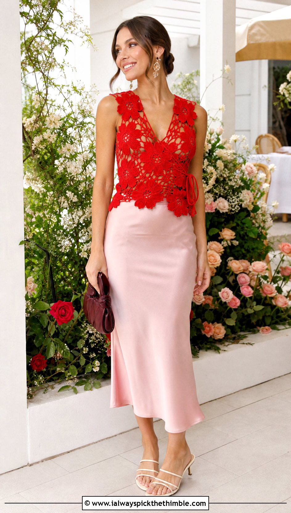 Flower Crochet Wrap Top With Bias Cut Skirt - 25 crochet floral top outfit ideas