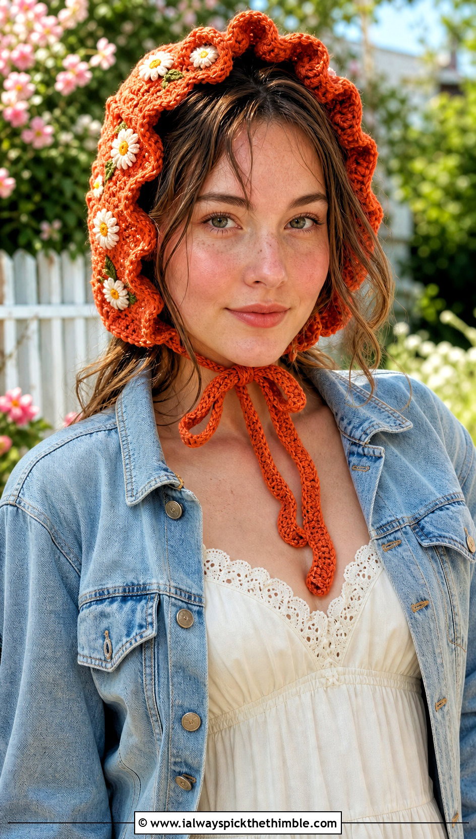 Flower Crown Crochet Bonnet With Prairie Dress - 20 crochet flower hat outfit ideas