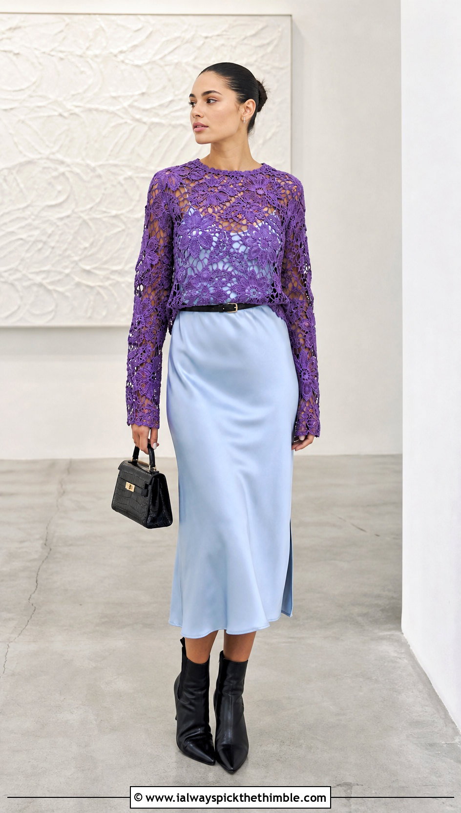 Flower Lace Crochet Long Sleeve Top Over A Slip Dress - 25 crochet top with flowers outfit ideas