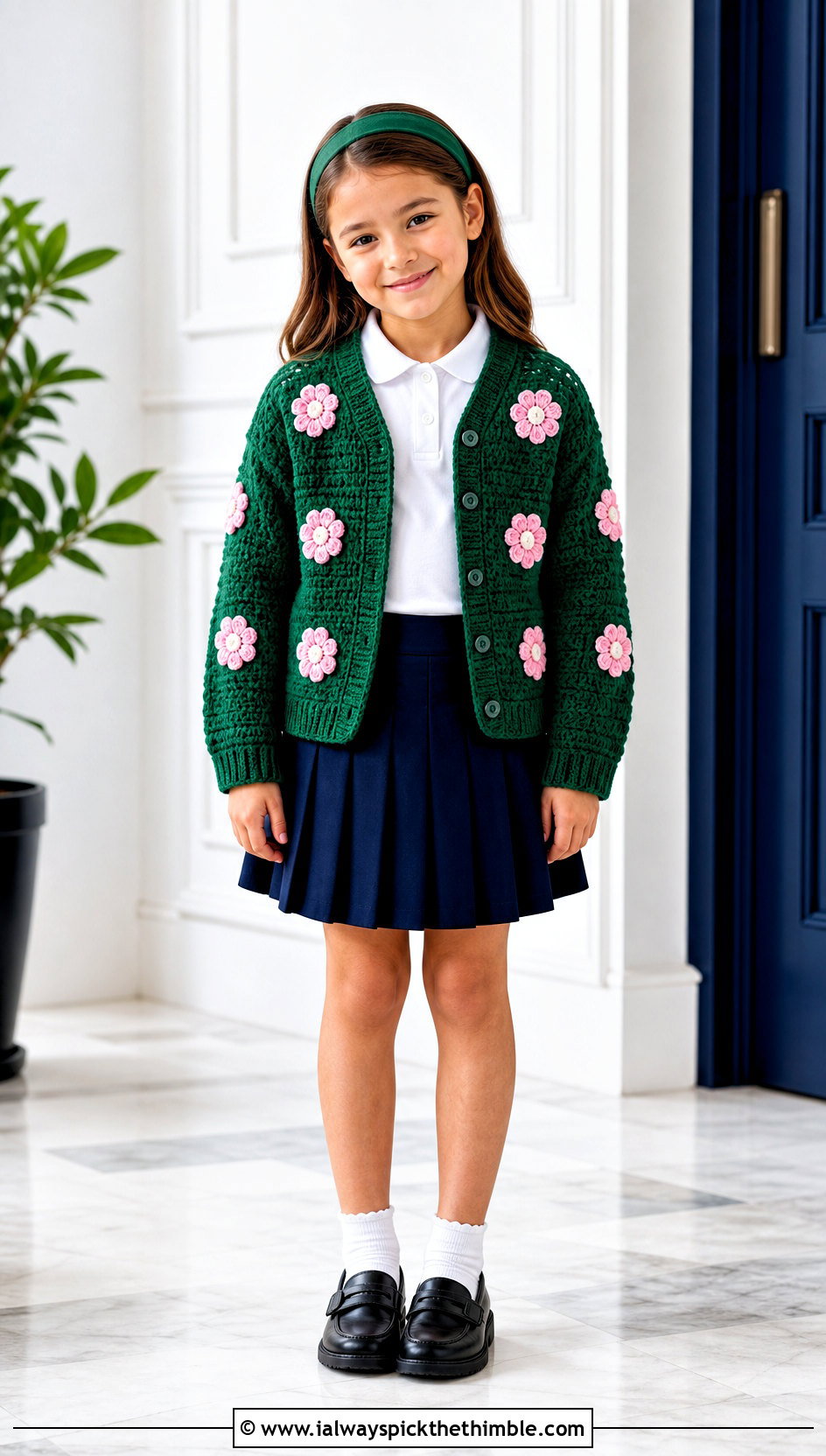 Flower Motif Crochet Cardigan With Pleated Skirt - 20 Childs Crochet Cardigan outfit ideas