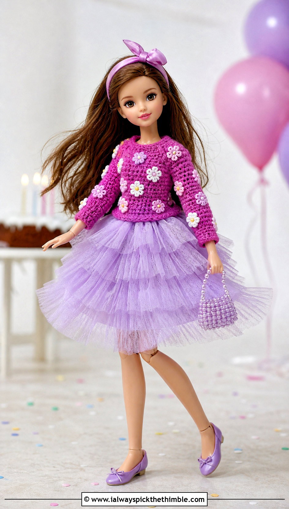 Flower Motif Crochet Doll Sweater With Tulle Skirt - 20 Crochet Sweater For Dolls outfit ideas