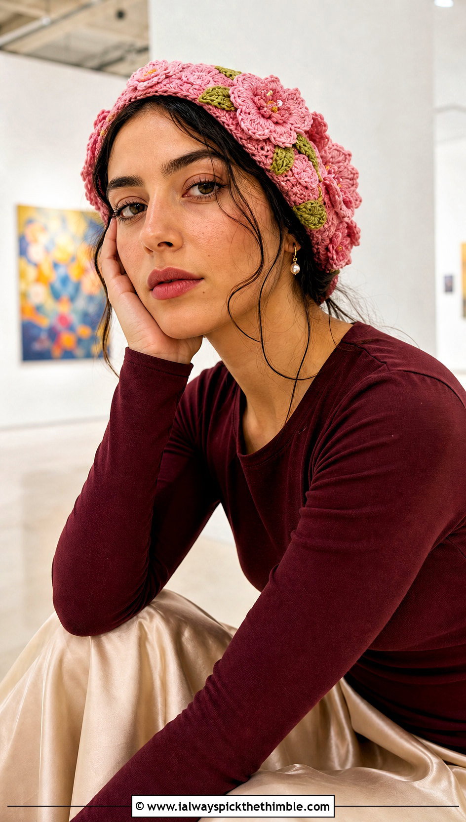Flower Motif Crochet Hair Cap With Slip Skirt - 15 crochet hair cap outfit ideas