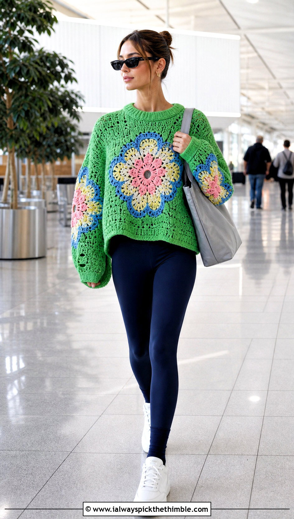 Flower Panel Oversized Sweater With Leggings - 15 floral crochet sweater style outfit ideas