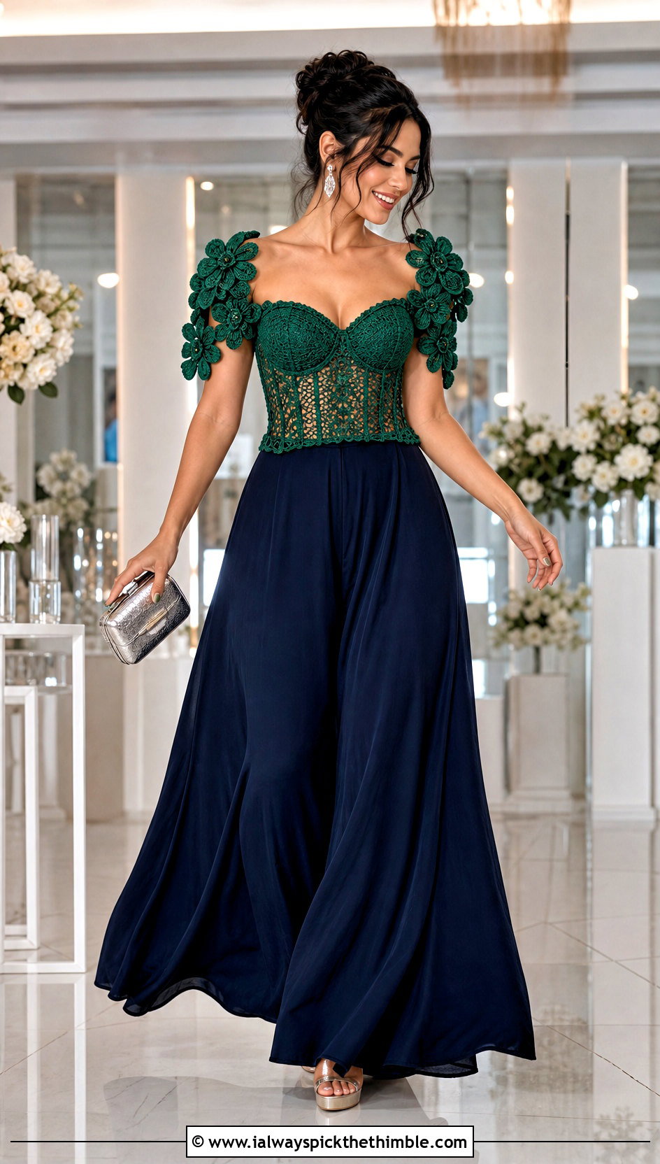 Flower Sleeve Crochet Corset Top With Palazzo Pants - 20 crochet corset top with sleeves outfit ideas