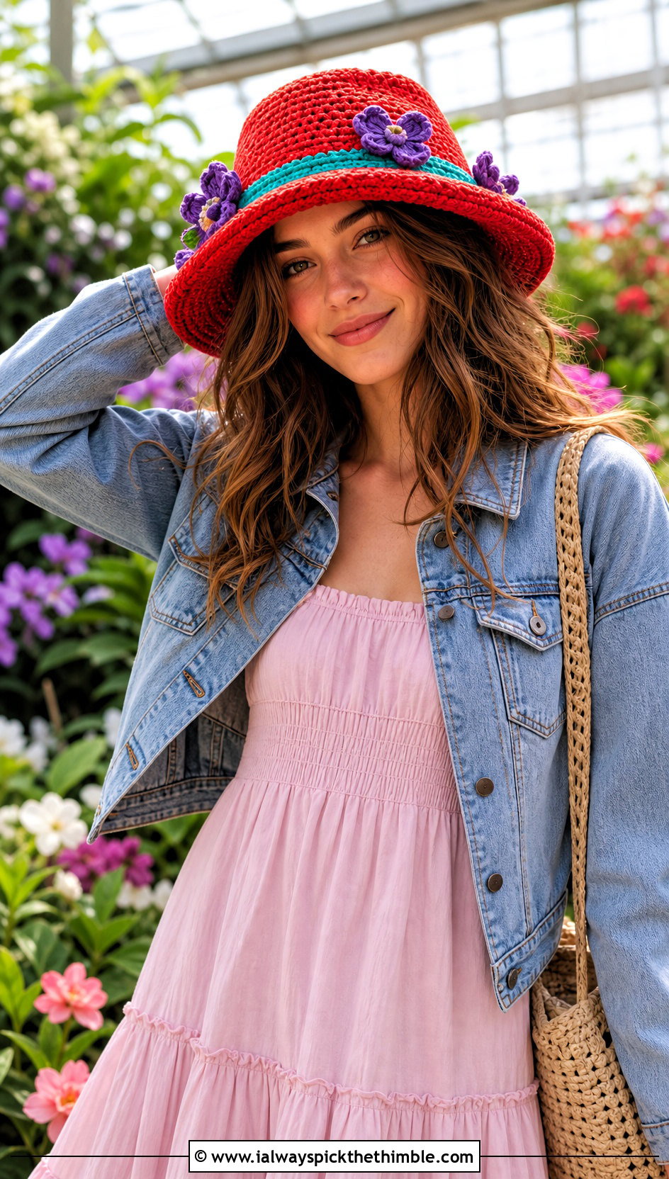 Flower Trim Crochet Luffy Hat With Tiered Dress - 25 crochet luffy hat outfit ideas