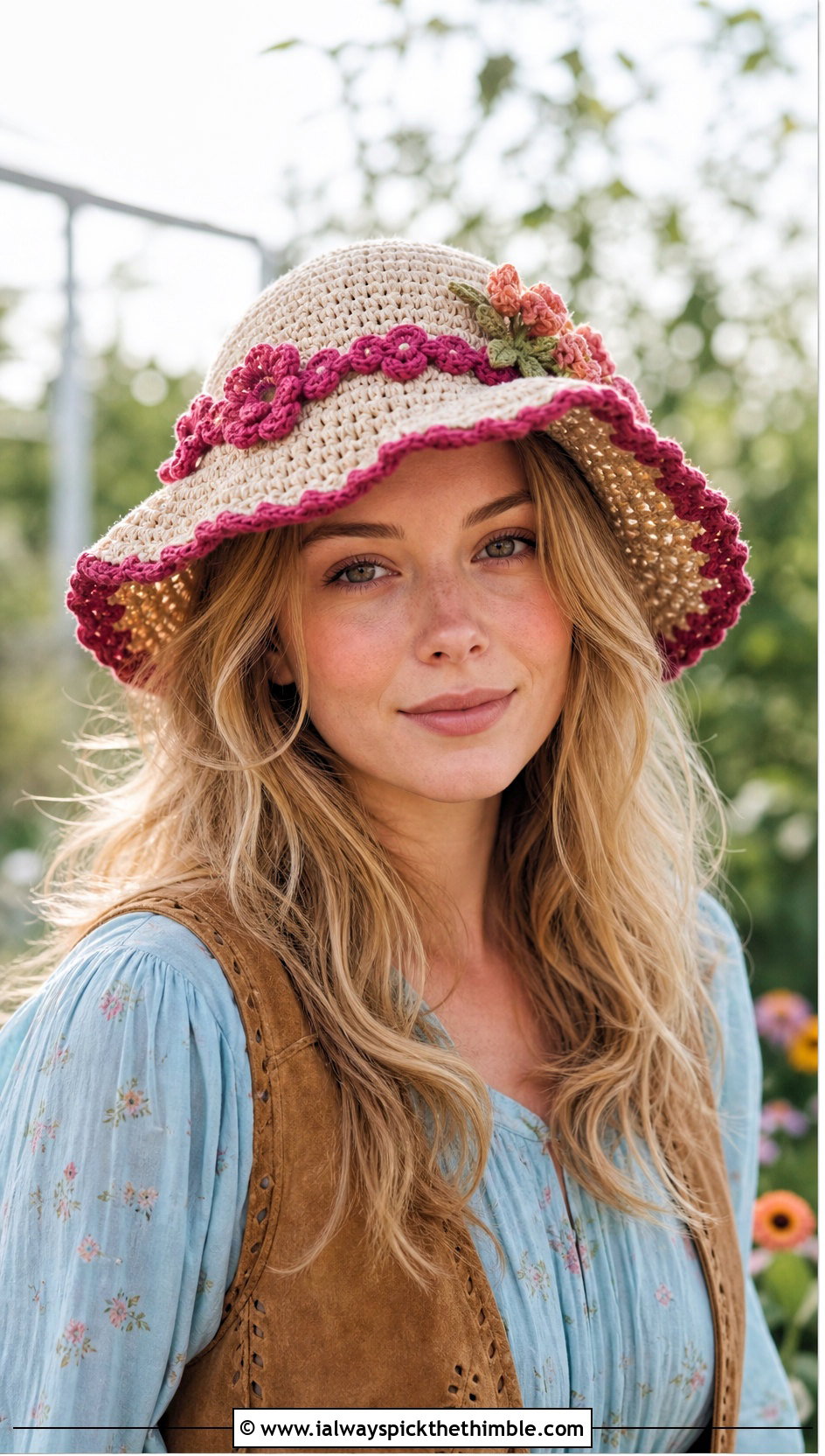 Flower Trim Crochet Scarecrow Hat With Prairie Dress - 20 crochet scarecrow hat outfit ideas