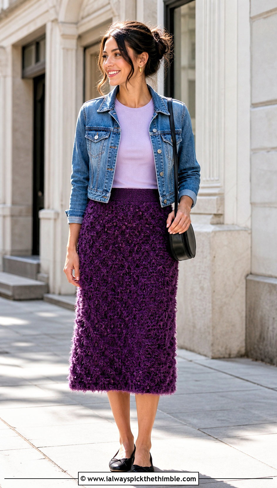 Fluffy Crochet Midi Skirt With Denim Jacket - 20 fluffy crochet clothes and outfit ideas