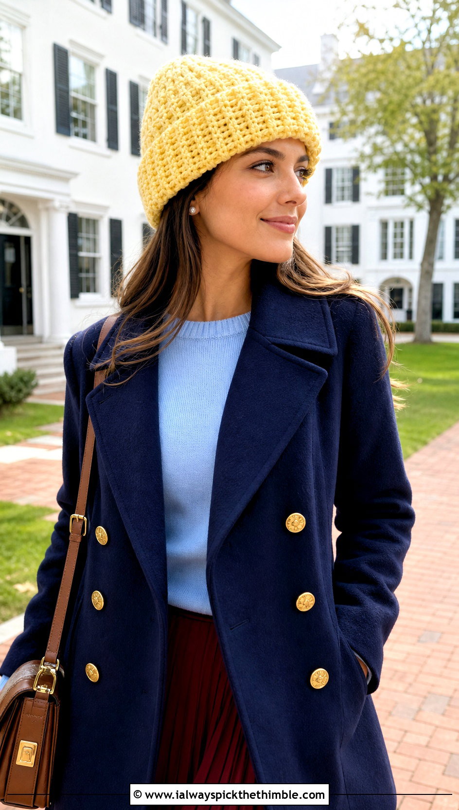 Fold Over Brim 1 5 Hour Crochet Hat With Peacoat And Pleated Skirt - 15 1.5 Hour Crochet Hat outfit ideas