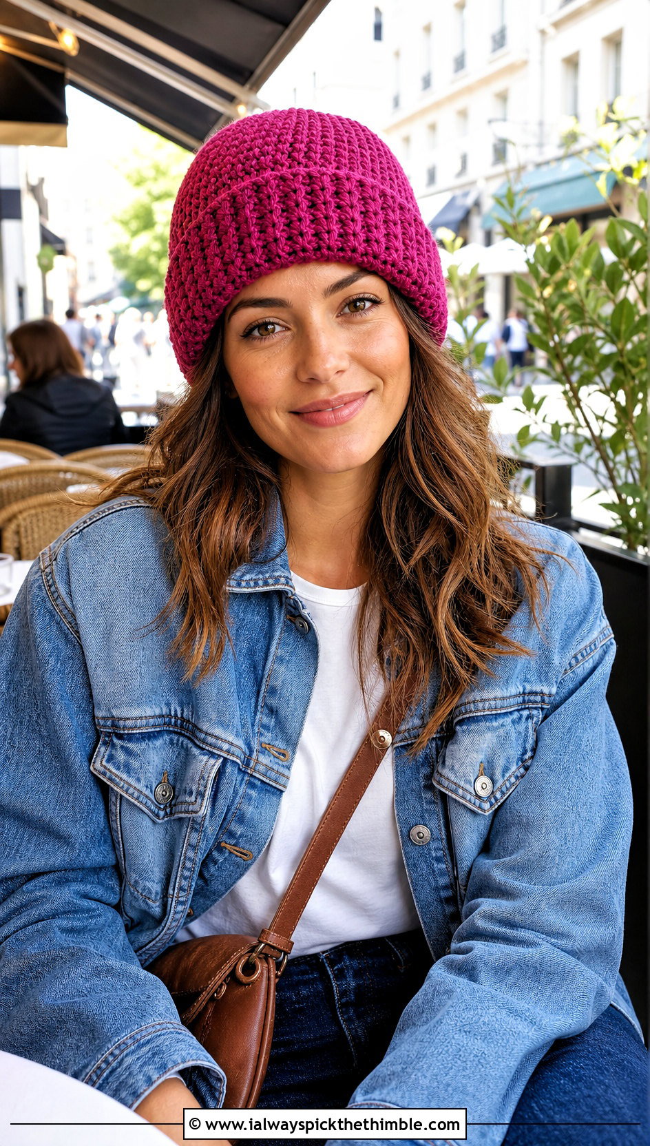 Fold Over Brim Crochet Beanie With Double Denim Outfit - 25 simple crochet beanie outfit ideas
