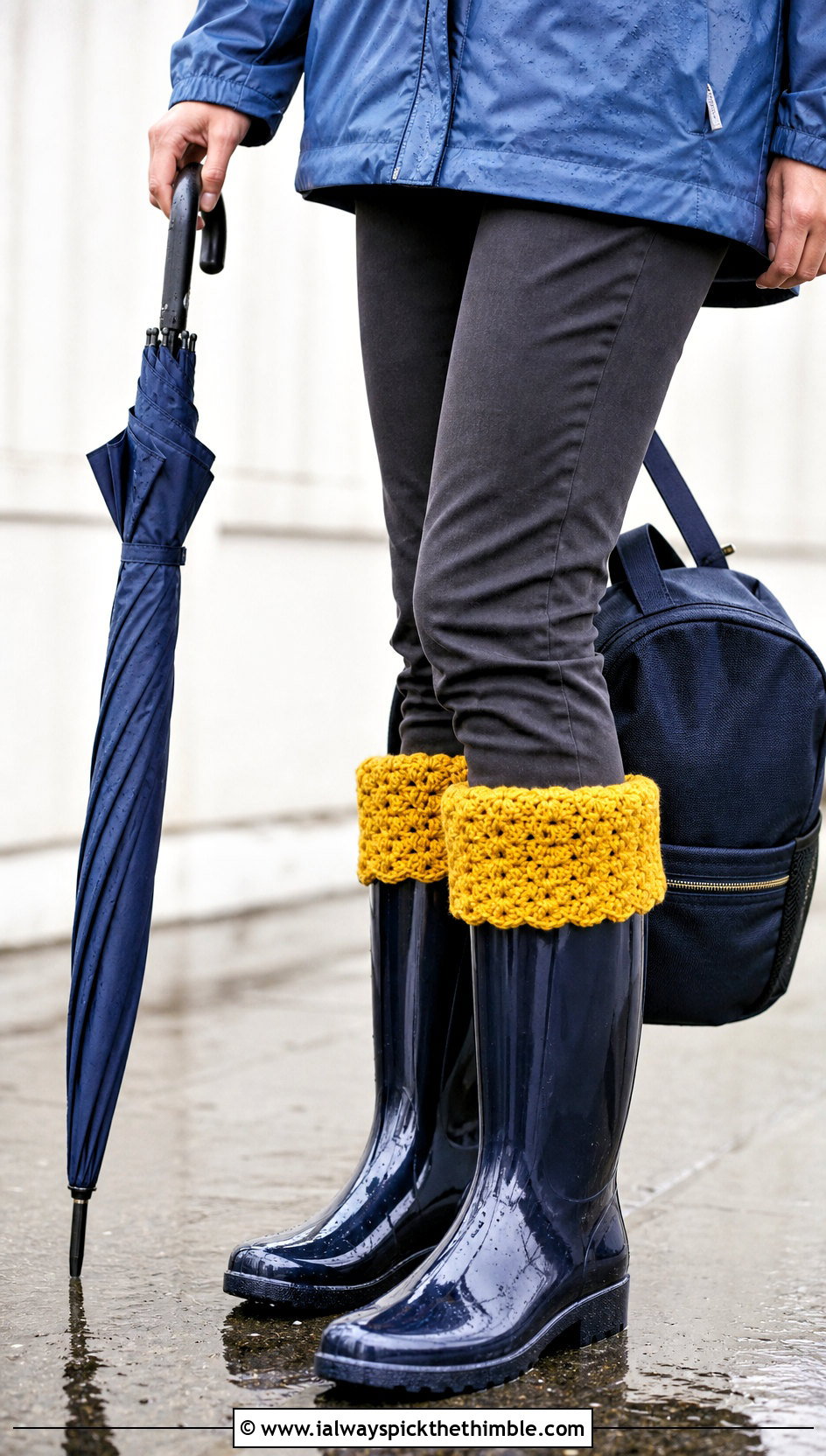 Fold Over Crochet Boot Socks With Rain Boots - 20 Quick Crochet Socks outfit ideas