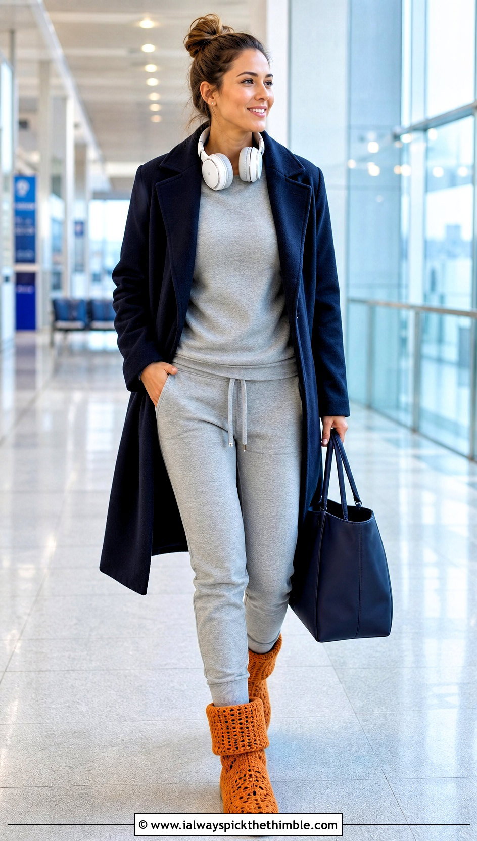 Fold Over Crochet Boots With Joggers And Wool Coat - 15 ugg style crochet boots outfit ideas