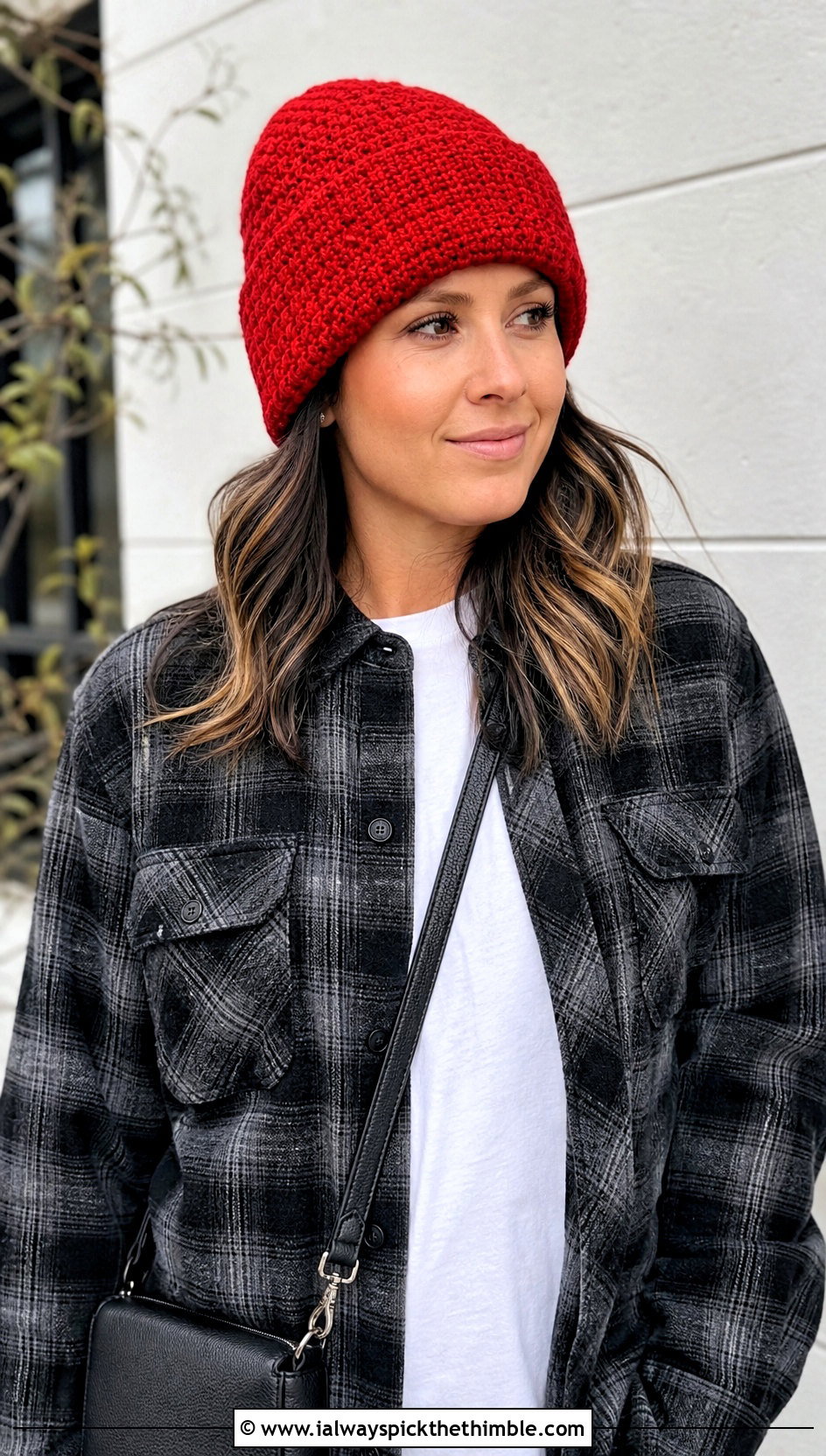 Fold Over Moss Stitch Beanie With Shacket and Leggings - 20 Crochet Moss Stitch Beanie outfit ideas