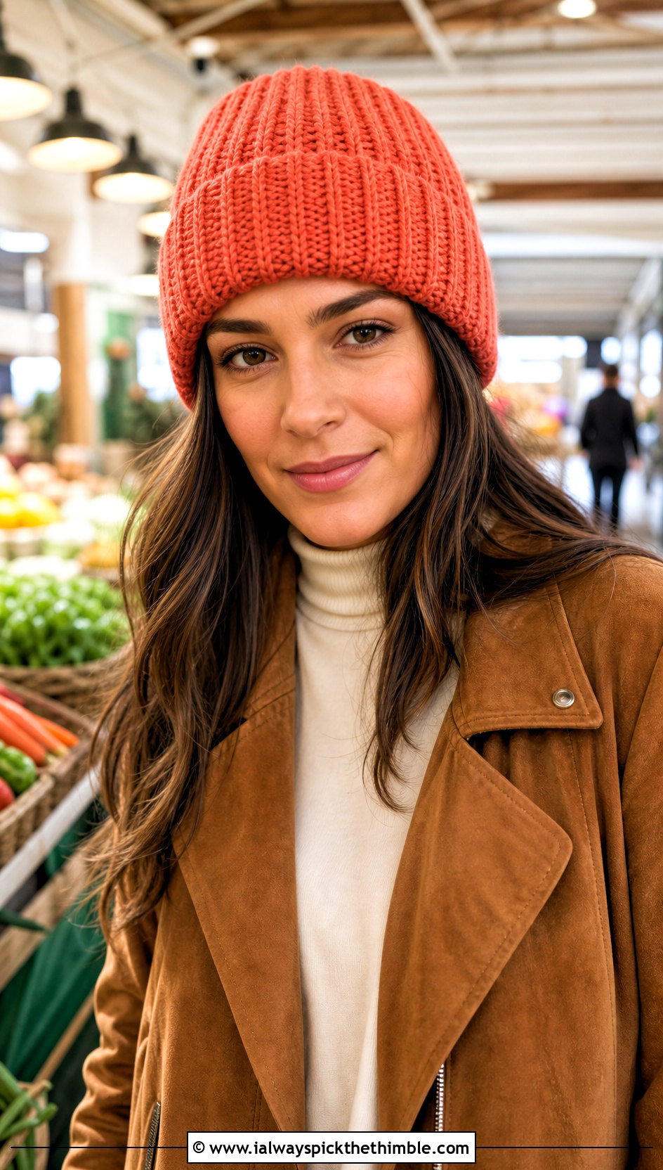 Fold Over Ribbed Crochet Beanie With Suede Jacket - 25 ribbed crochet hat outfit ideas
