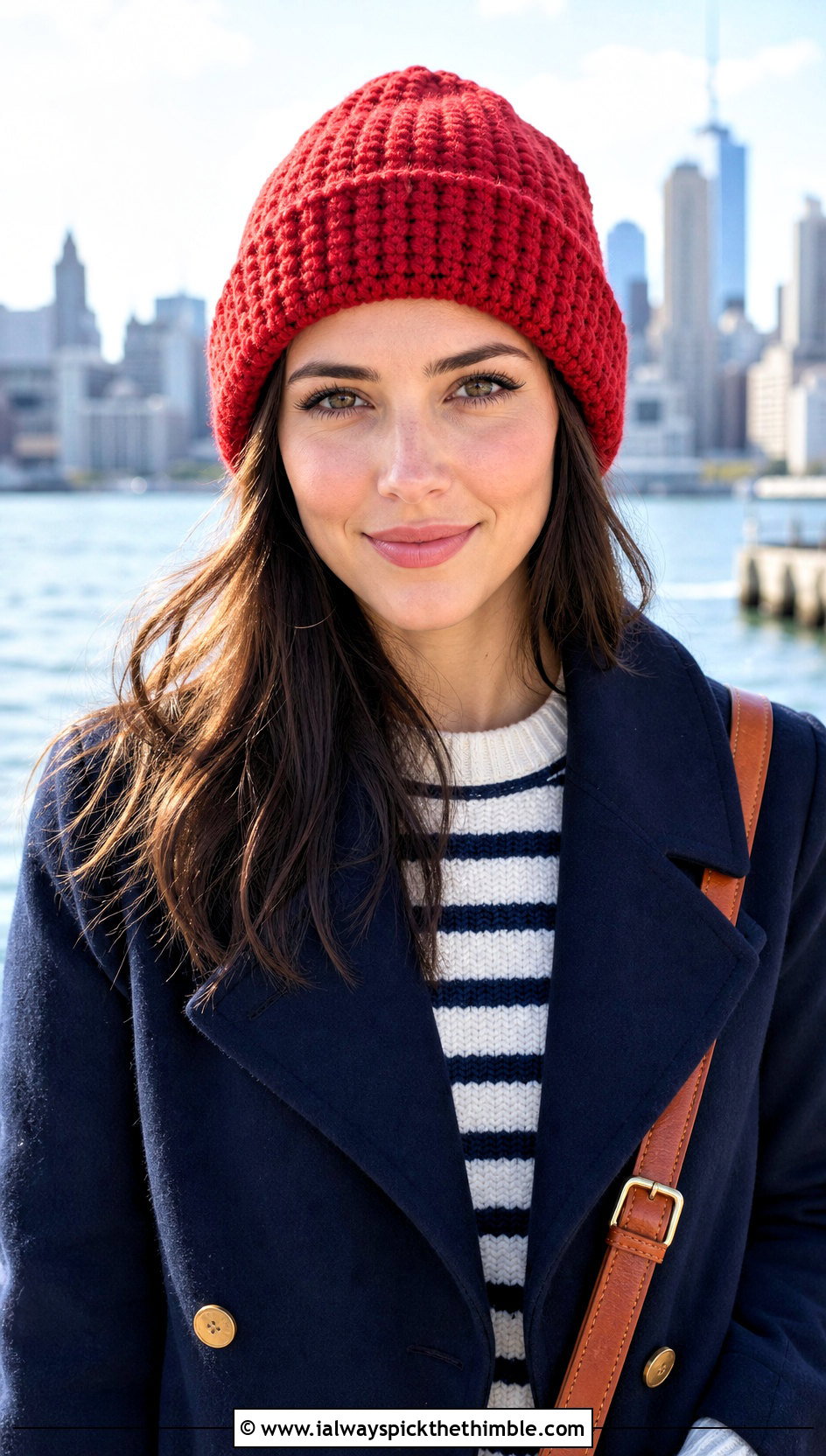 Folded Brim Waffle Crochet Beanie With Peacoat And Loafers - 20 waffle crochet beanie outfit ideas