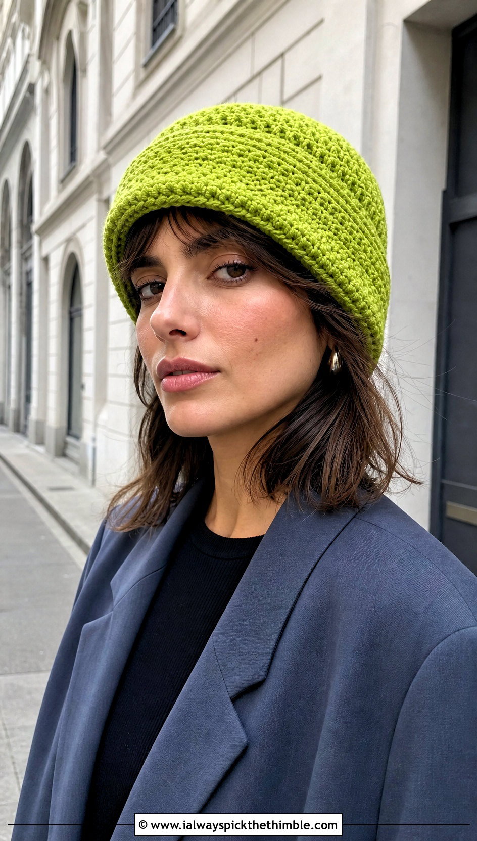 Folded Cuff Crochet Flapper Hat With Oversized Blazer - 20 crochet flapper hat outfit ideas