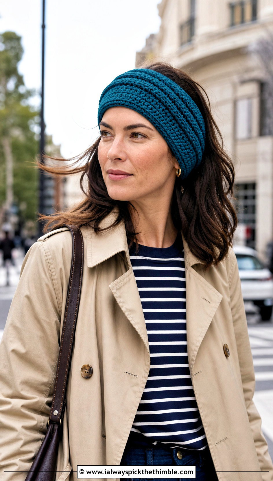 Folded Ribbed Crochet Headband With Trench Coat - 15 Cozy Ribbed Crochet Headband outfit ideas