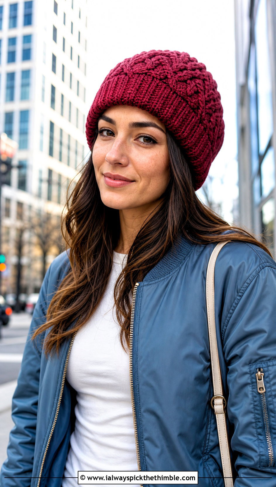 Foldover Brim Cable Twist Hat With Bomber Jacket - 15 Crochet Cable Twist Hat outfit ideas