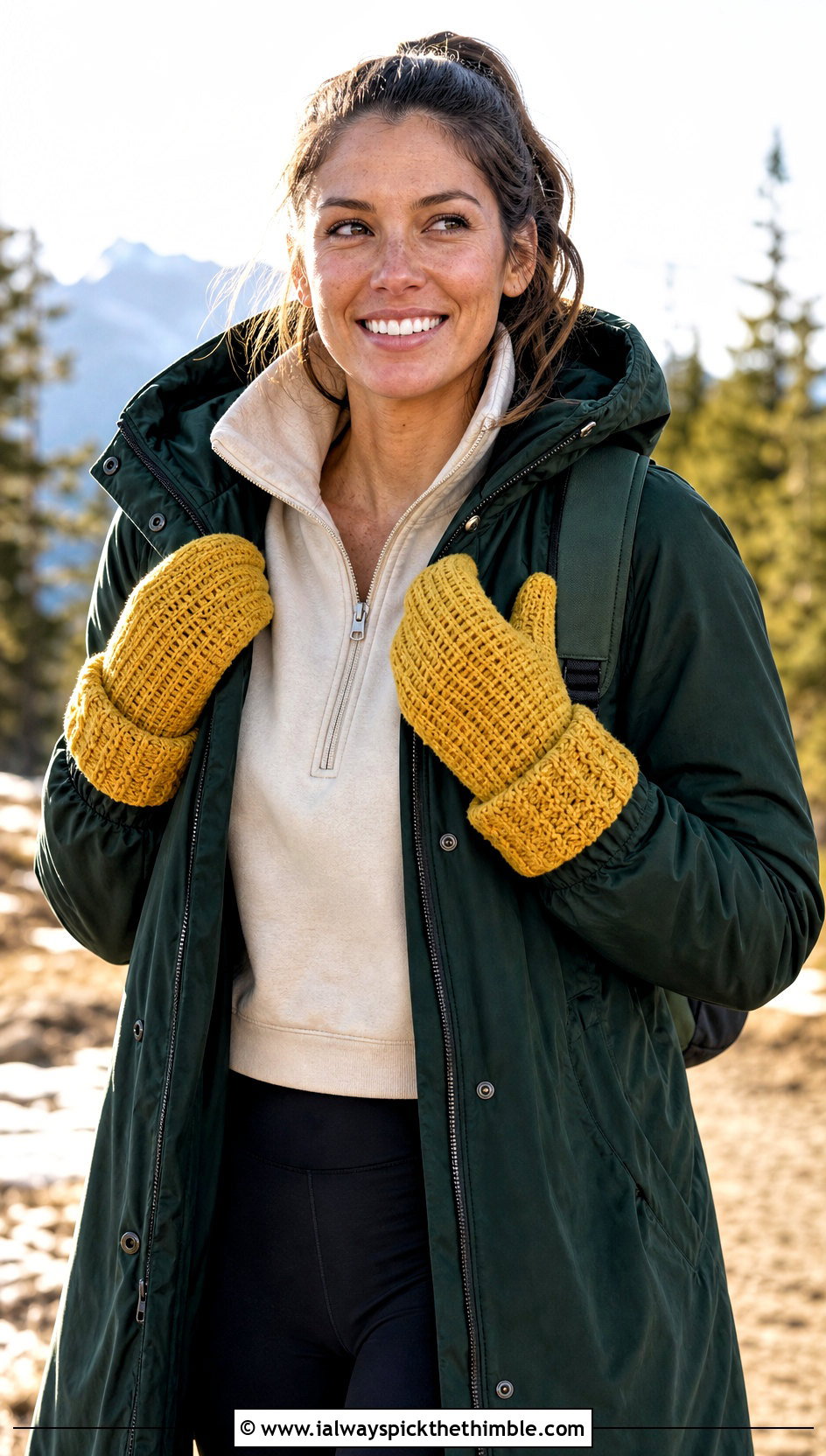 Foldover Cuff Crochet Ribbed Mittens With Parka And Leggings - 15 Crochet Ribbed Mittens outfit ideas