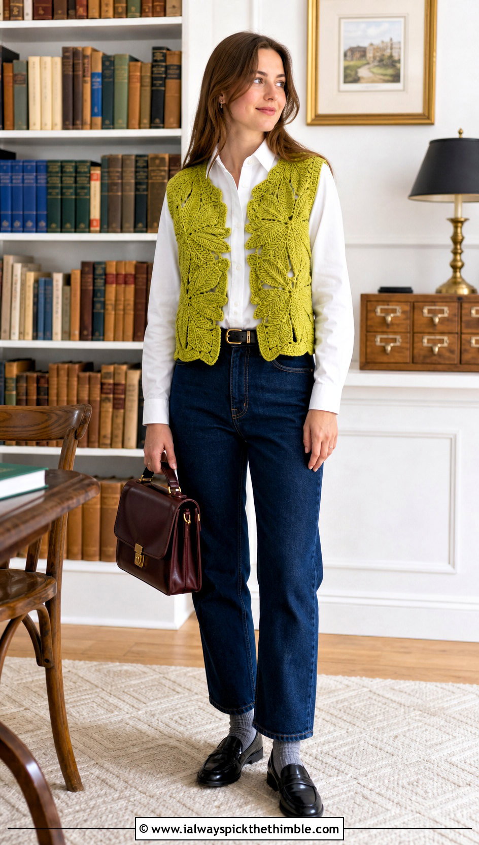 Foliage Leaf Crochet Vest With Button Down Shirt - 15 crochet top with leaf outfit ideas