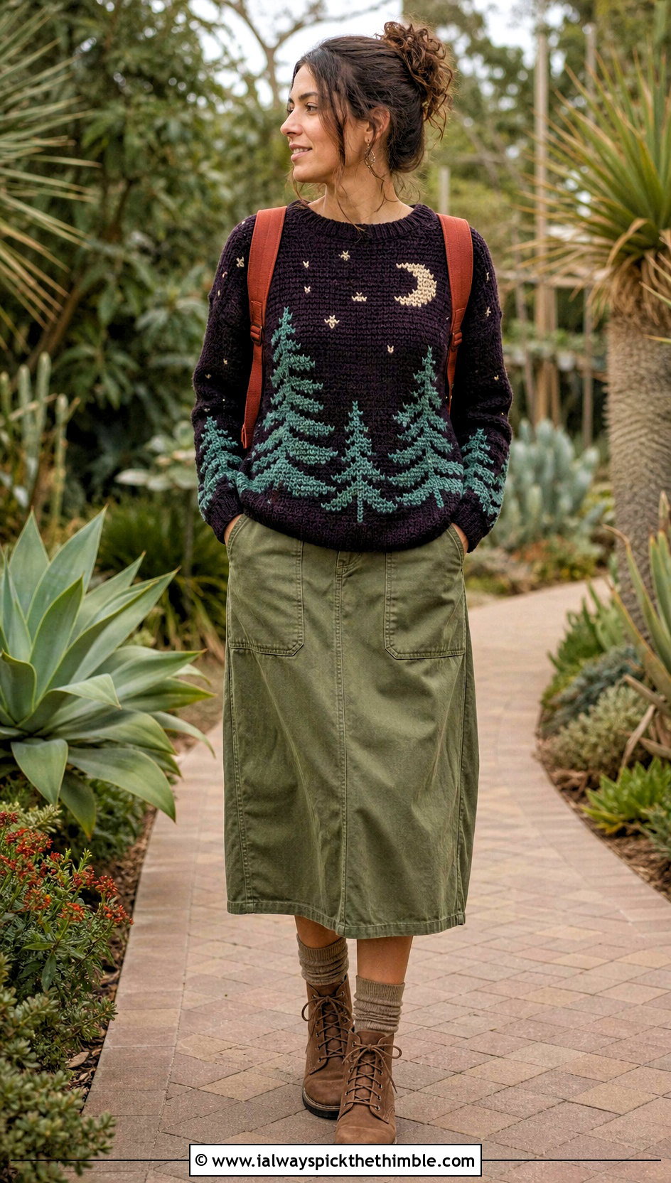 Forest Crochet Mabel Sweater With Utility Midi Skirt - 25 crochet mabel sweater outfit ideas