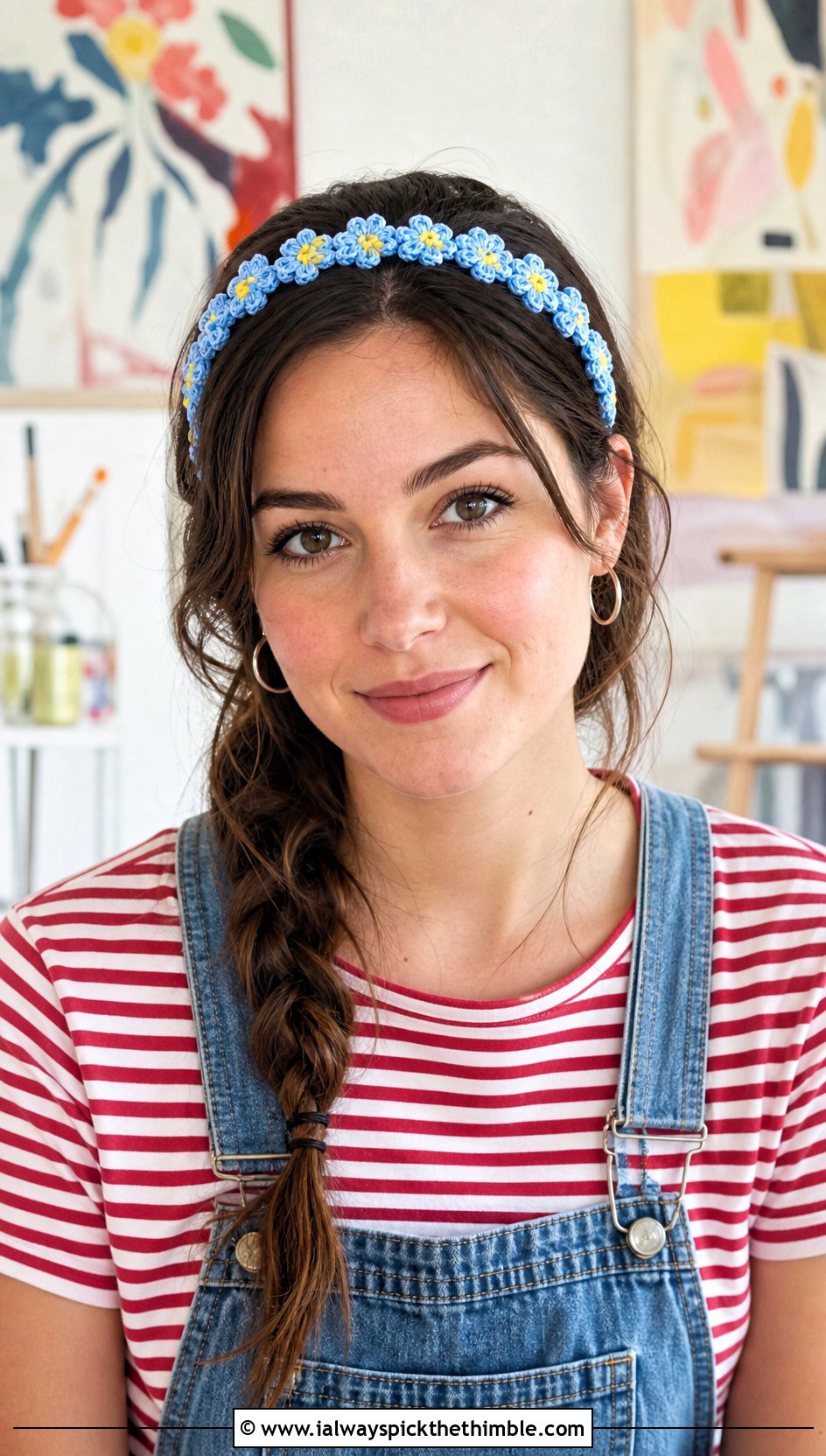 Forget Me Not Crochet Headband With Overalls - 25 flower crochet headband outfit ideas