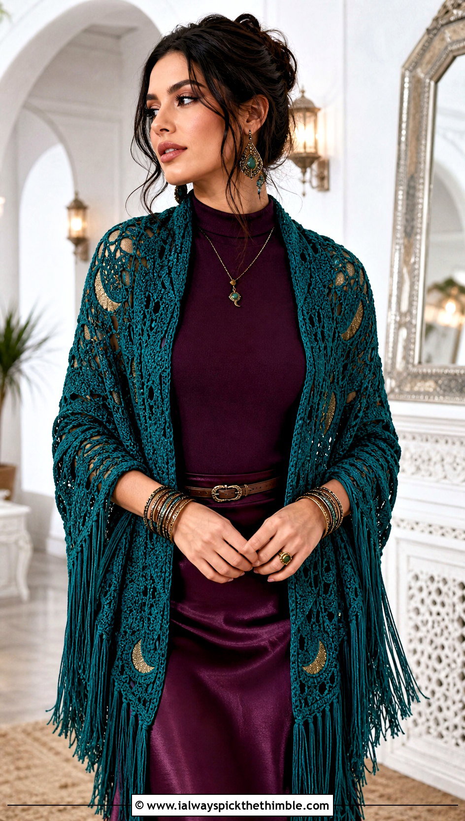Fortune Teller Crochet Shawl With Satin Maxi Skirt - 20 crochet halloween outfit ideas