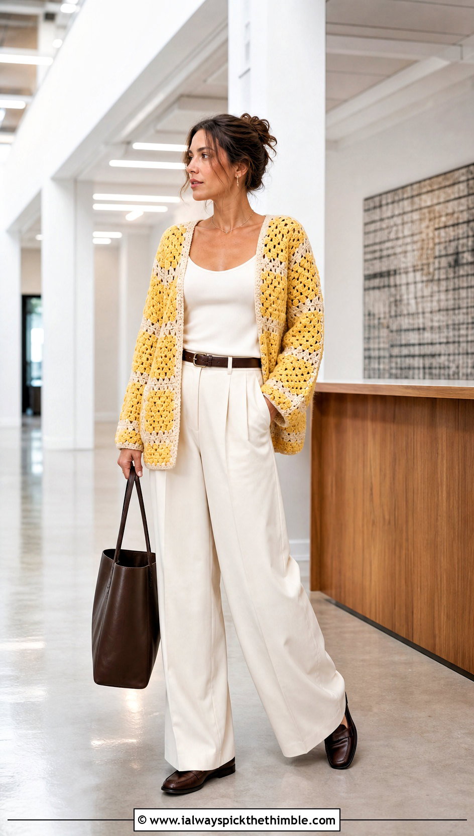 Four Square Oversized Sweater With Wide Leg Trousers - 15 Crochet Oversized Granny Square Sweater outfit ideas