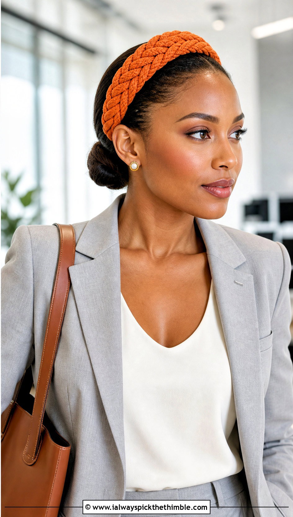 Four Strand Crochet Braid Headband With Blazer And Trousers - 20 crochet braid headband outfit ideas