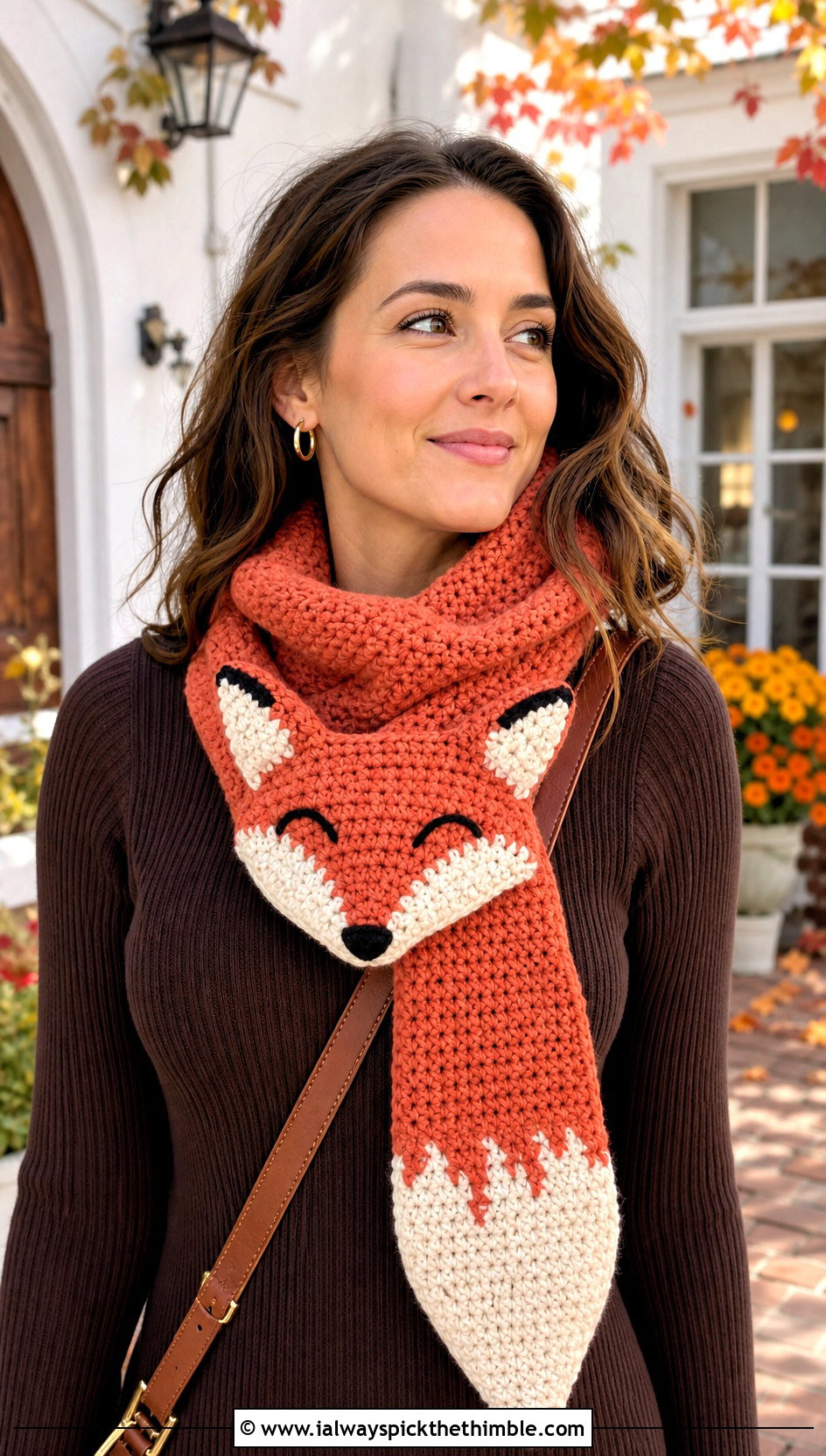 Fox Crochet Scarf With Sweater Dress Outfit - 15 Funny Crochet Scarves outfit ideas