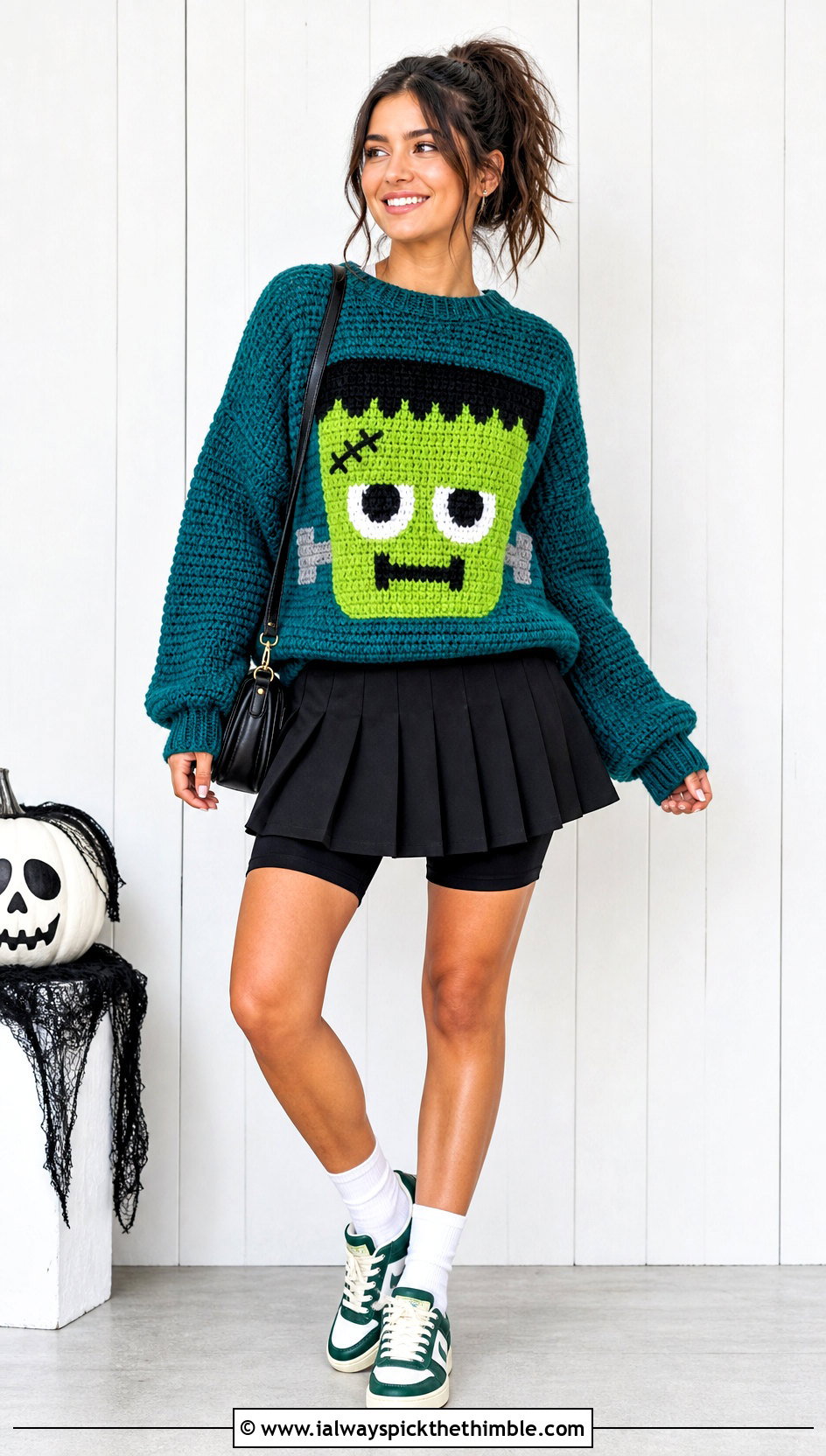 Frankenstein Crochet Sweater With Tennis Skirt - 20 Crochet Halloween Clothes and outfit ideas