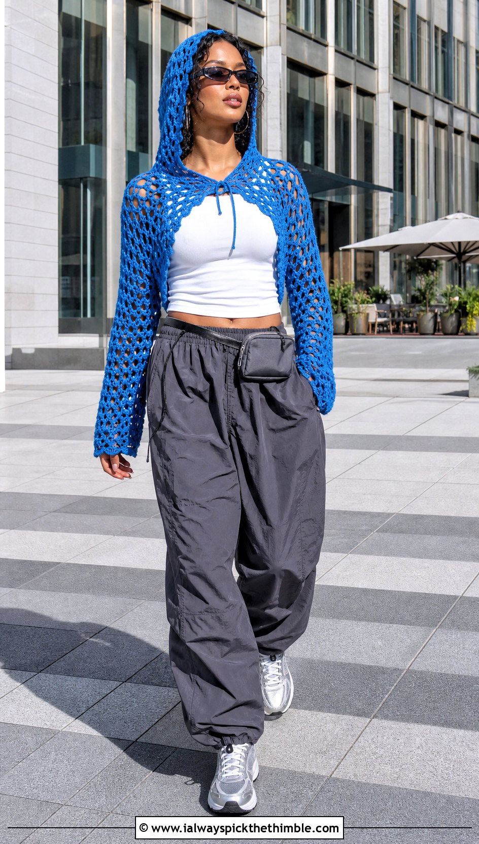 Freestyle Hooded Crochet Top With Parachute Pants - 20 freestyle crochet top outfit ideas