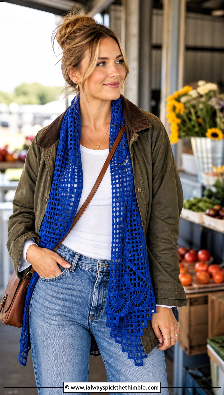 French Garden Filet Crochet Shawl With Barn Jacket And Barrel Jeans - 15 french garden filet crochet shawl outfit ideas