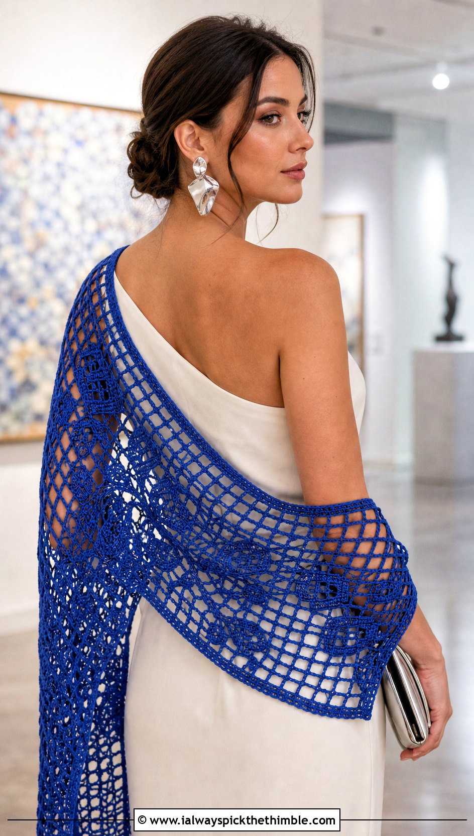 French Garden Filet Crochet Shawl With One Shoulder Column Dress - 15 french garden filet crochet shawl outfit ideas