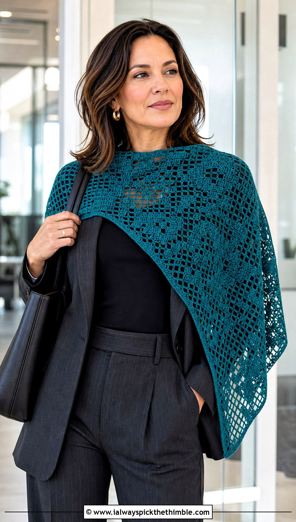 French Garden Filet Crochet Shawl With Pinstripe Suit - 15 french garden filet crochet shawl outfit ideas
