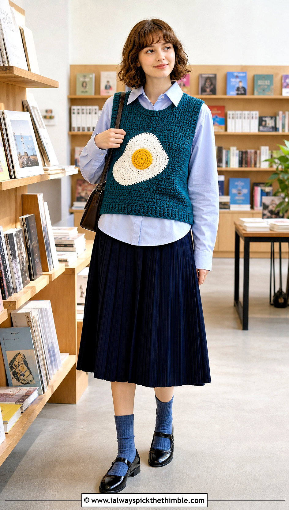 Fried Egg Crochet Vest With Pleated Skirt - 20 weird crochet clothes and outfit ideas