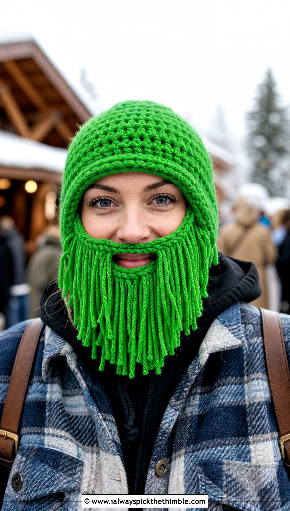 Fringe Beard Crochet Hat With Plaid Shacket - 20 Beard Crochet Hat outfit ideas