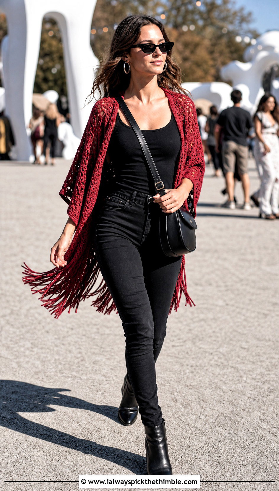 Fringe Crochet Cocoon Shrug With Black Jeans - 20 Easy Crochet Cocoon Shrug outfit ideas