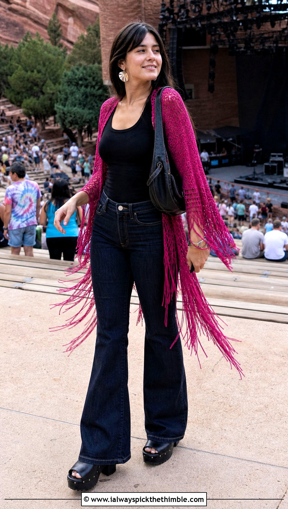 Fringe Crochet Cover Up With Flared Jeans - 20 Cute Crochet Cover Up outfit ideas